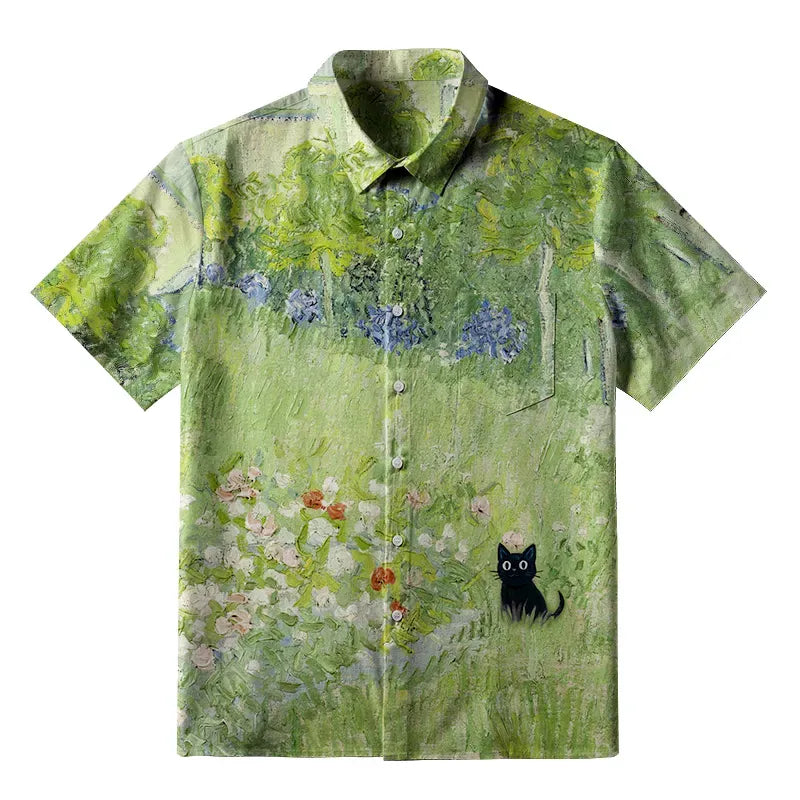 Japanese Garden Cat Button-up Shirt