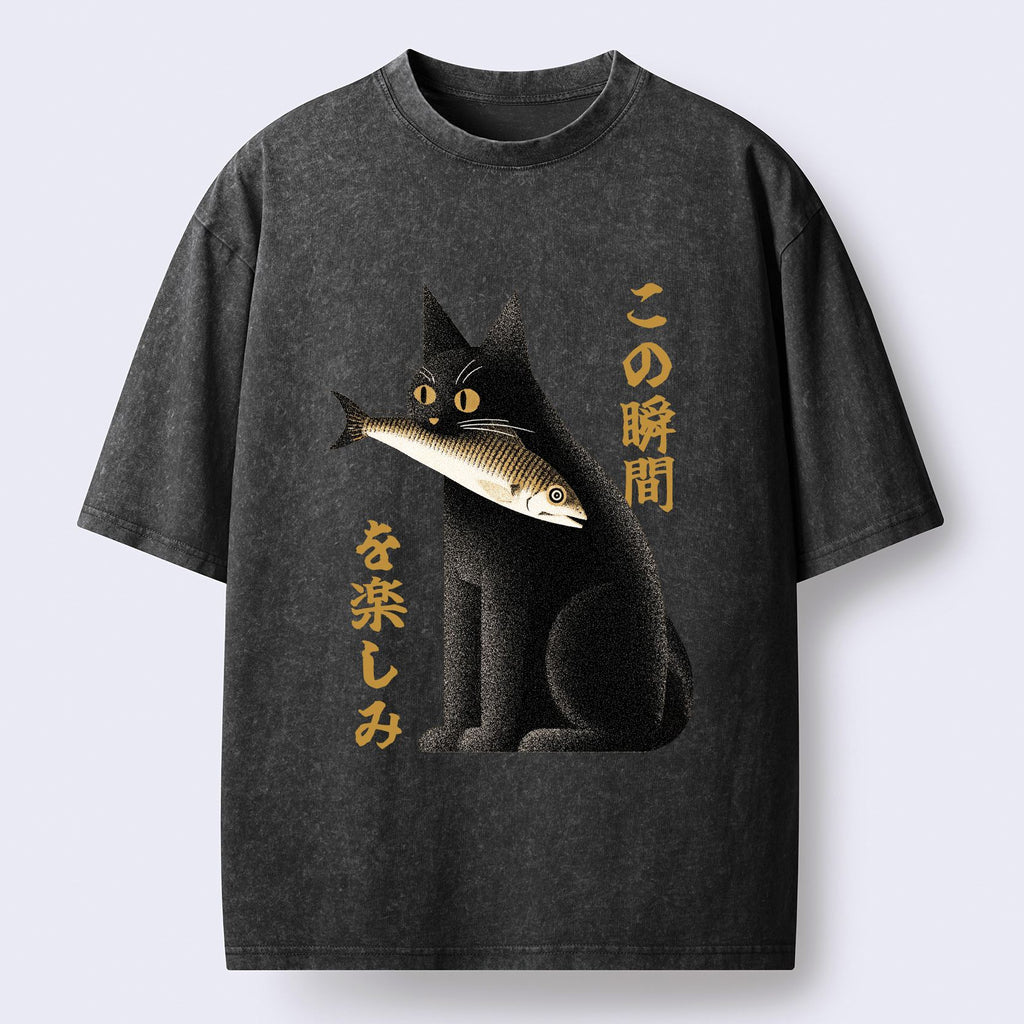 Kyoto-Lion Enjoy The Cat Enjoys The Moment Washed T-Shirt