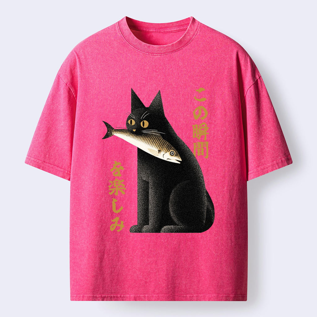 Kyoto-Lion Enjoy The Cat Enjoys The Moment Washed T-Shirt