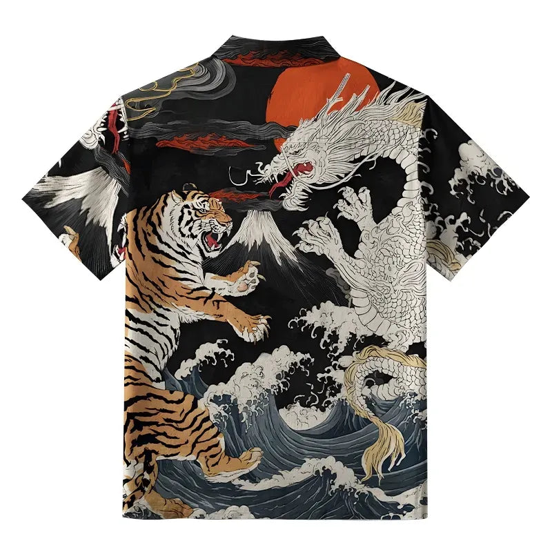 Kyoto-Lion Fight Between Dragon And Tiger Button-up Shirt