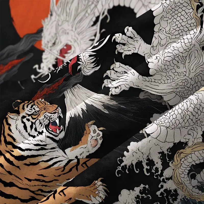 Japanese Dragon Tiger Button Up Shirt for Men
