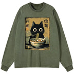 Kyoto Lion Black Cat Ramen Long Sleeve Tee