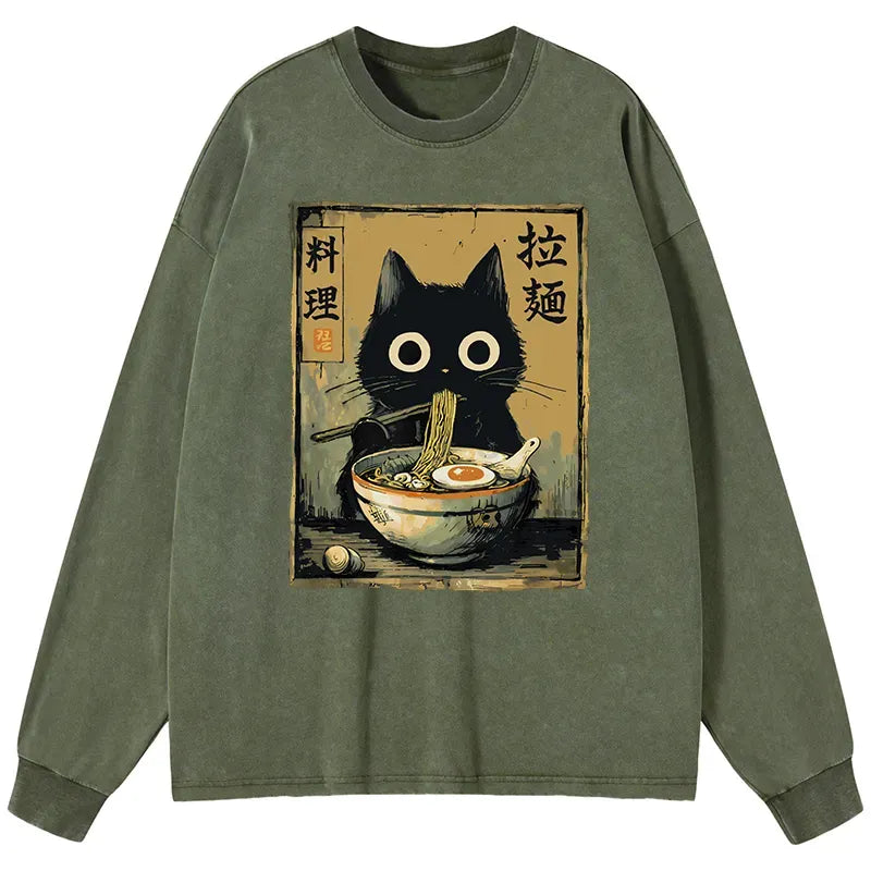Kyoto Lion Black Cat Ramen Long Sleeve Tee