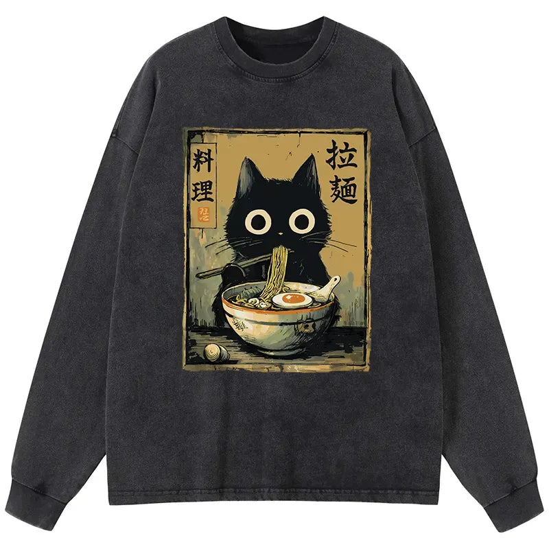 Kyoto Lion Black Cat Ramen Long Sleeve Tee