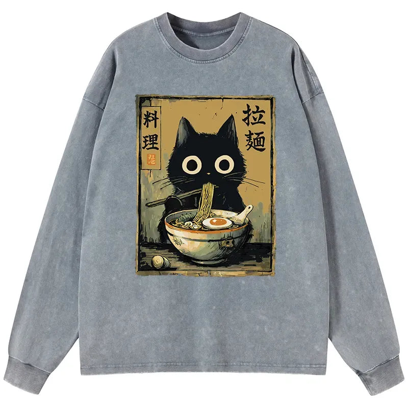 Kyoto Lion Black Cat Ramen Long Sleeve Tee