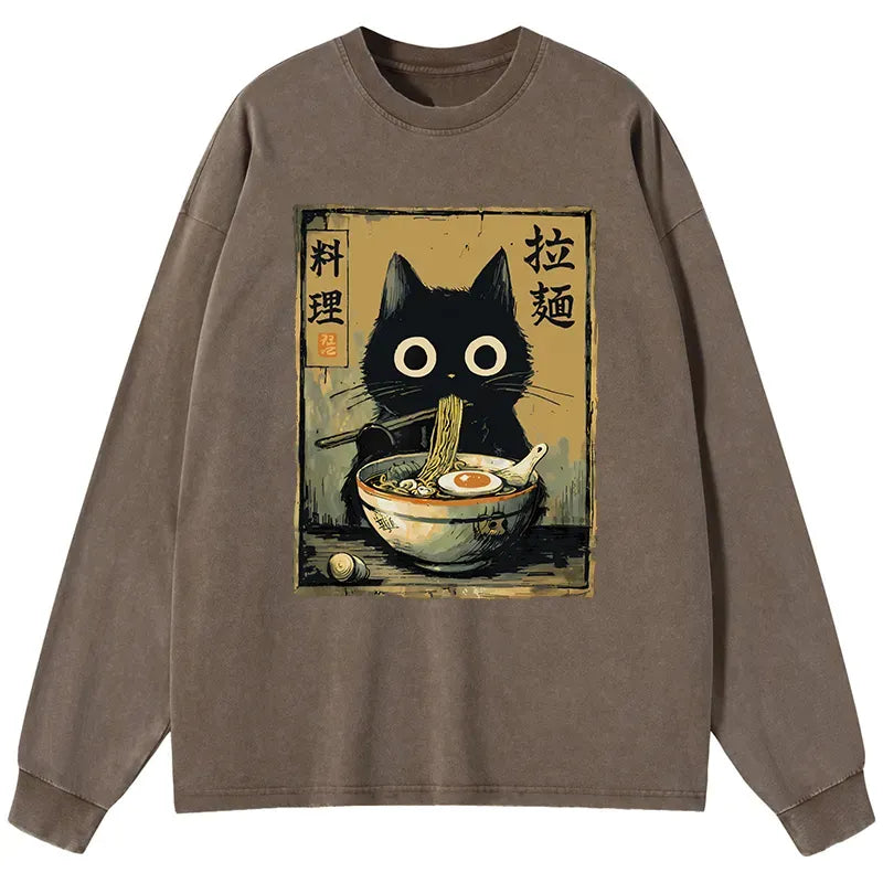 Japanese Cute Black Cat Ramen T-Shirt