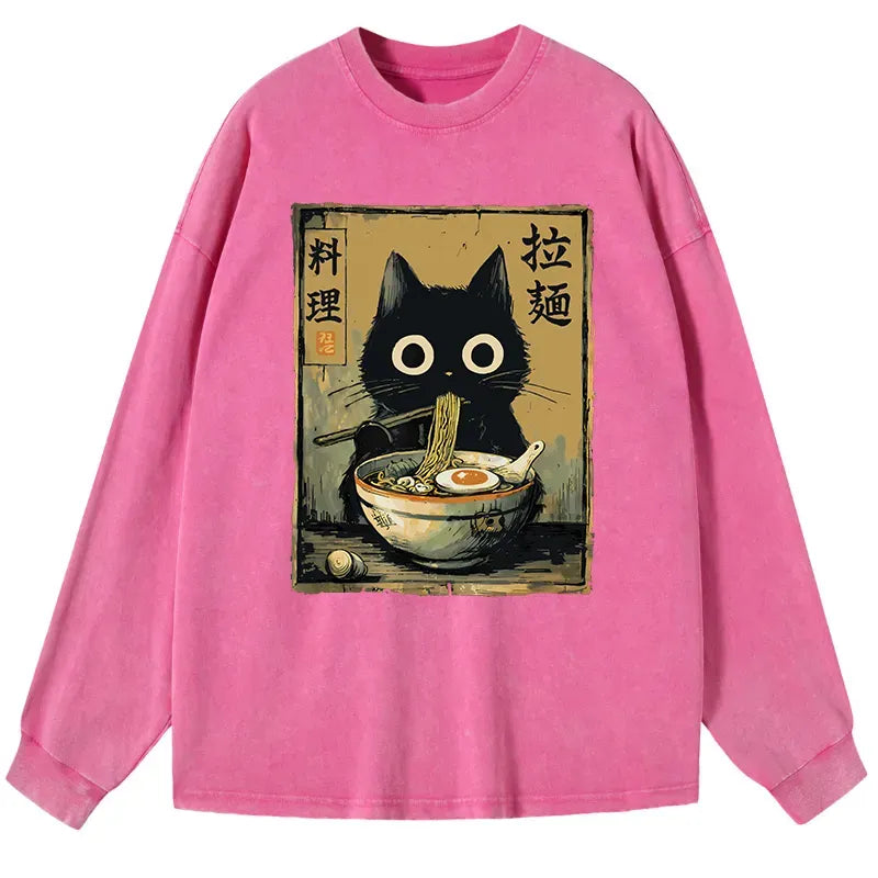 Kyoto Lion Black Cat Ramen Long Sleeve Tee