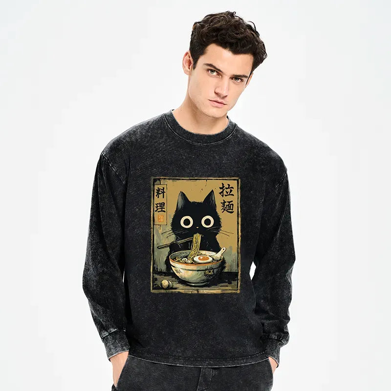 Japanese Cute Black Cat Ramen T-Shirt