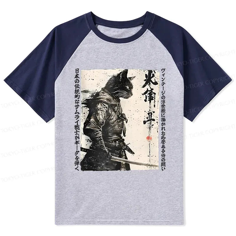 Retro Samurai Cat Raglan Tee