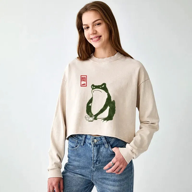 Washed Crop Sweatshirt for Women Spring