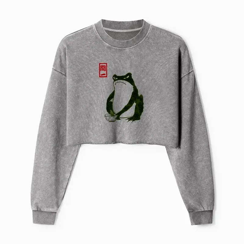 Washed Crop Sweatshirt for Women Spring