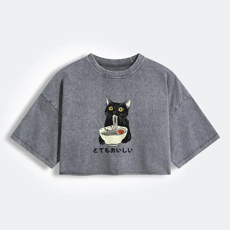 Japanese Cat Ramen T-Shirt for Women