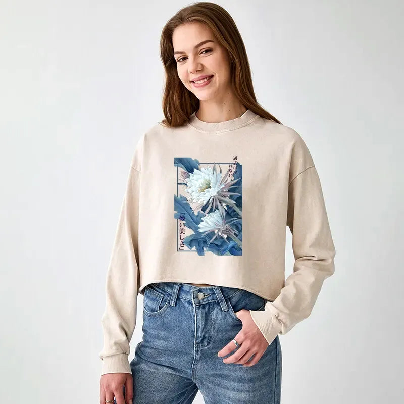Vintage Japanese Crop Sweatshirt for Daily Wear