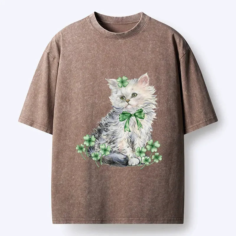 St Patricks Day Cat Clover T-Shirt