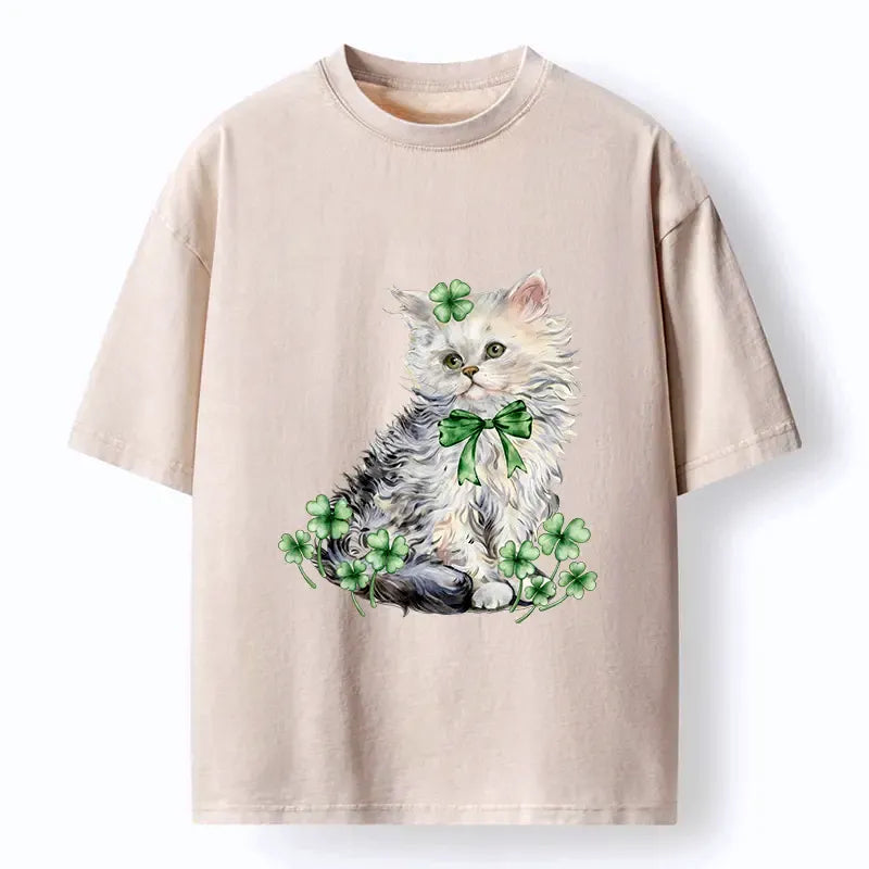 St Patricks Day Cat Clover T-Shirt