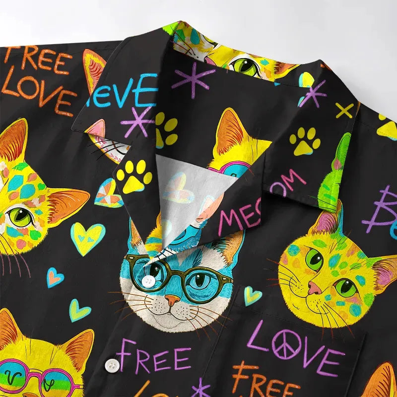 Kyoto-Lion Free Love Rainbow Cat Believer Aloha Hawaiian Shirt
