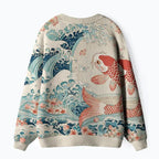 Kyoto-Lion Koi With Sakura Waves Ugly Cardigan Sweater