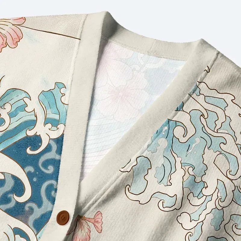 Japanese Koi Sakura Waves Cardigan