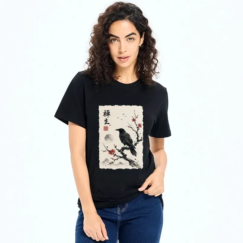 Vintage Ukiyo-e Crow T-Shirt for Travel