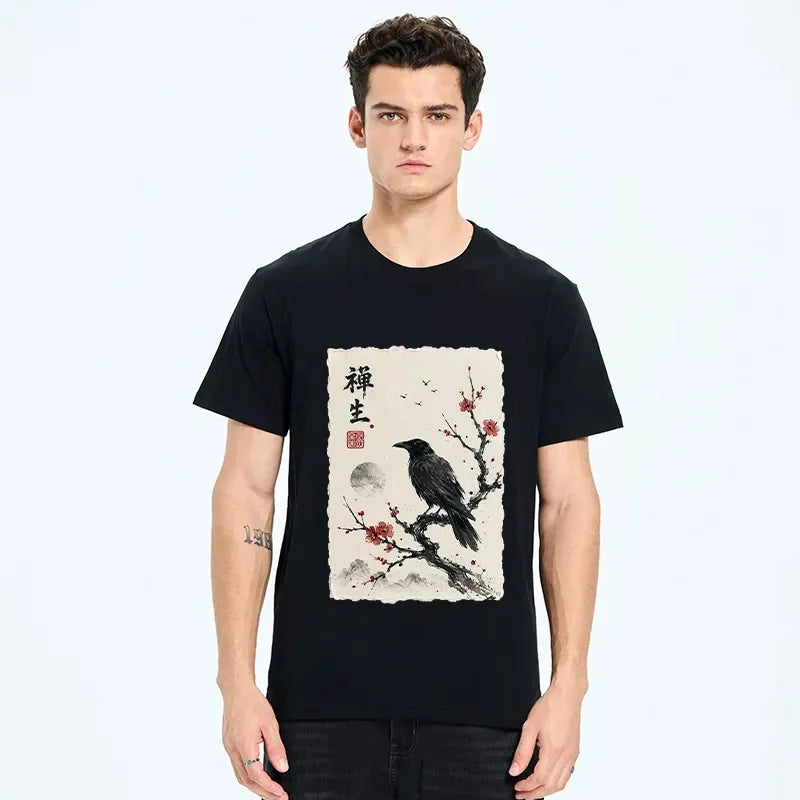 Vintage Ukiyo-e Crow T-Shirt for Travel