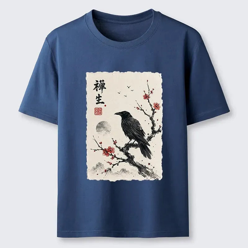 Kyoto-Lion Zen Crow Resting On Red Plum Branch Classic T-Shirt