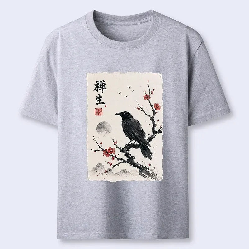 Japanese Zen Crow T-Shirt for Daily Wear
