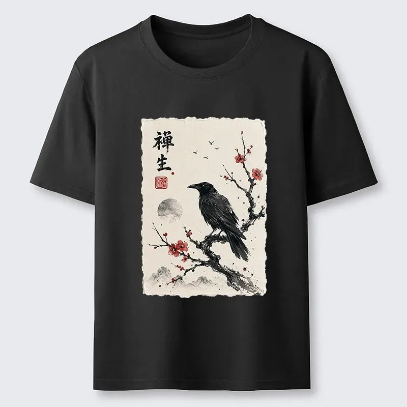 Kyoto-Lion Zen Crow Resting On Red Plum Branch Classic T-Shirt