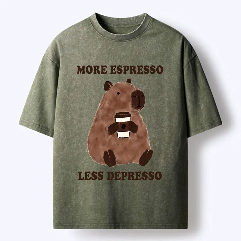 Kyoto-Lion Coffee Capybara Art Washed T-Shirt