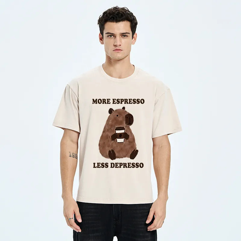 Kyoto-Lion Coffee Capybara Art Washed T-Shirt