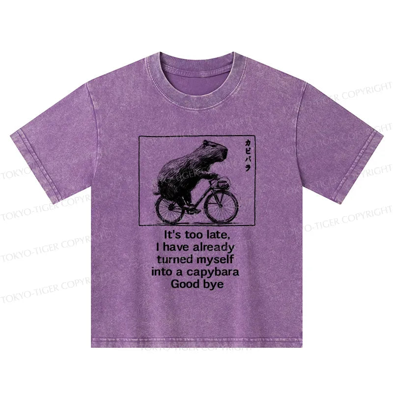funny capybara bicycle t-shirt for kids