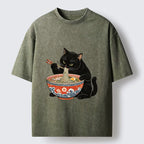Kyoto-Lion Japanese Ramen Cat Washed T-Shirt
