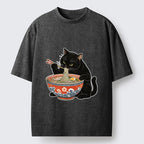 Kyoto-Lion Japanese Ramen Cat Washed T-Shirt