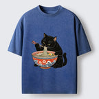 Kyoto-Lion Japanese Ramen Cat Washed T-Shirt