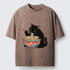 Kyoto-Lion Japanese Ramen Cat Washed T-Shirt