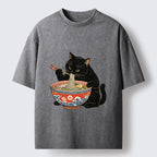Kyoto-Lion Japanese Ramen Cat Washed T-Shirt