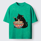 Kyoto-Lion Japanese Ramen Cat Washed T-Shirt