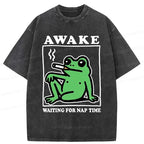Kyoto-Lion Frog Waiting For A Nap Washed T-Shirt