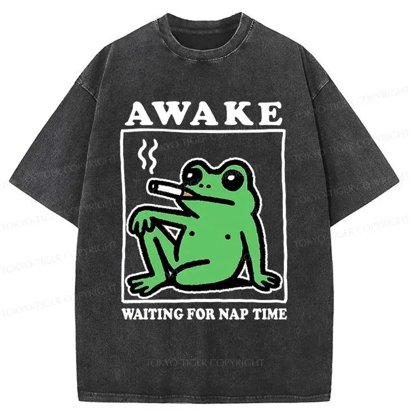 Kyoto-Lion Frog Waiting For A Nap Washed T-Shirt