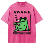Kyoto-Lion Frog Waiting For A Nap Washed T-Shirt
