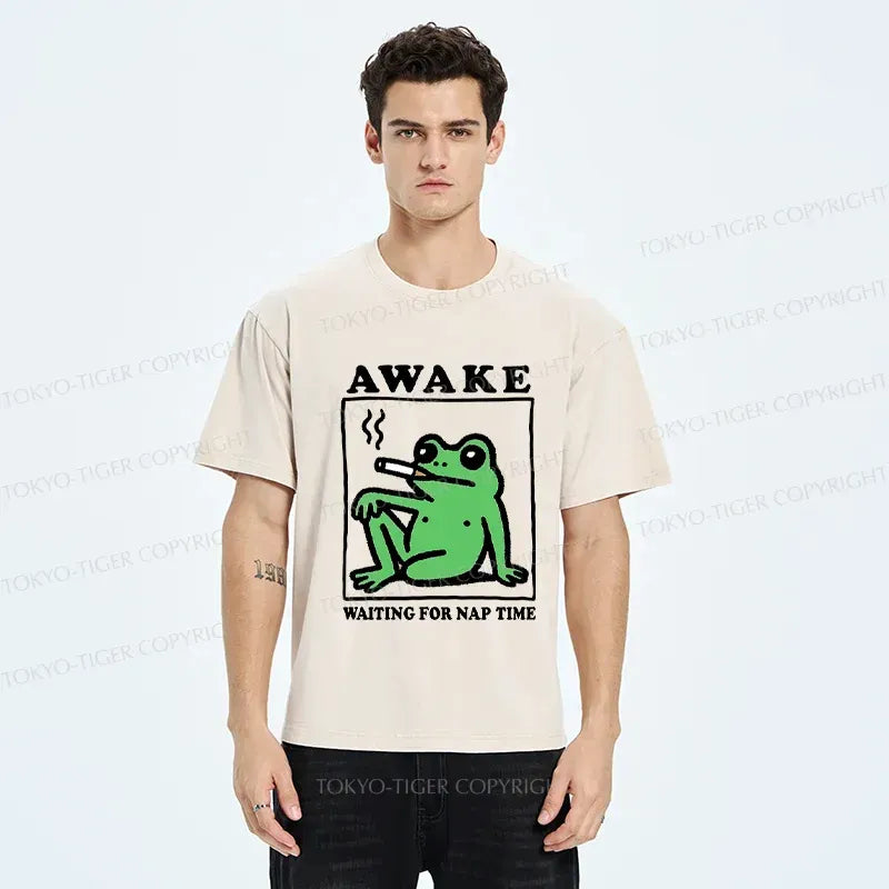 Japanese Frog Washed T-Shirt for Daily Wear