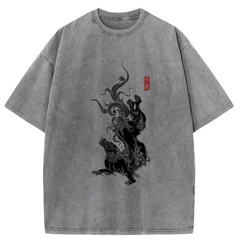 Kyoto-Lion Japanese Mythical Beasts Washed T-Shirt