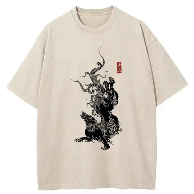Kyoto-Lion Japanese Mythical Beasts Washed T-Shirt