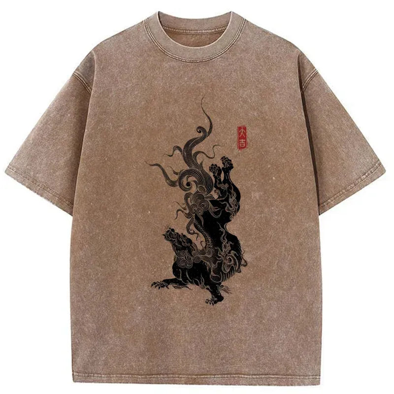 Washed Japanese Mythical T-Shirt for Summer