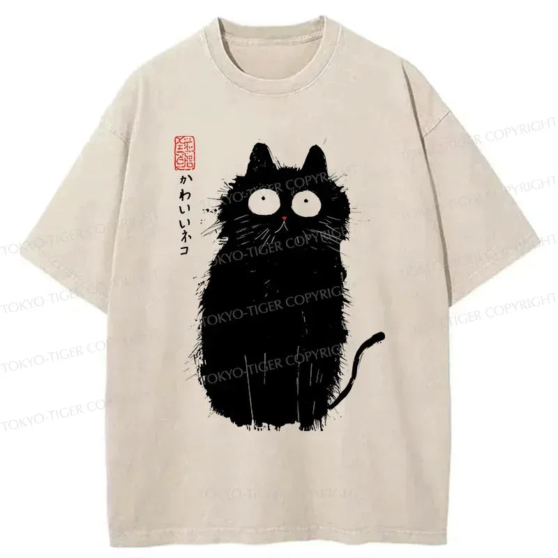 black cat washed t-shirt on sale