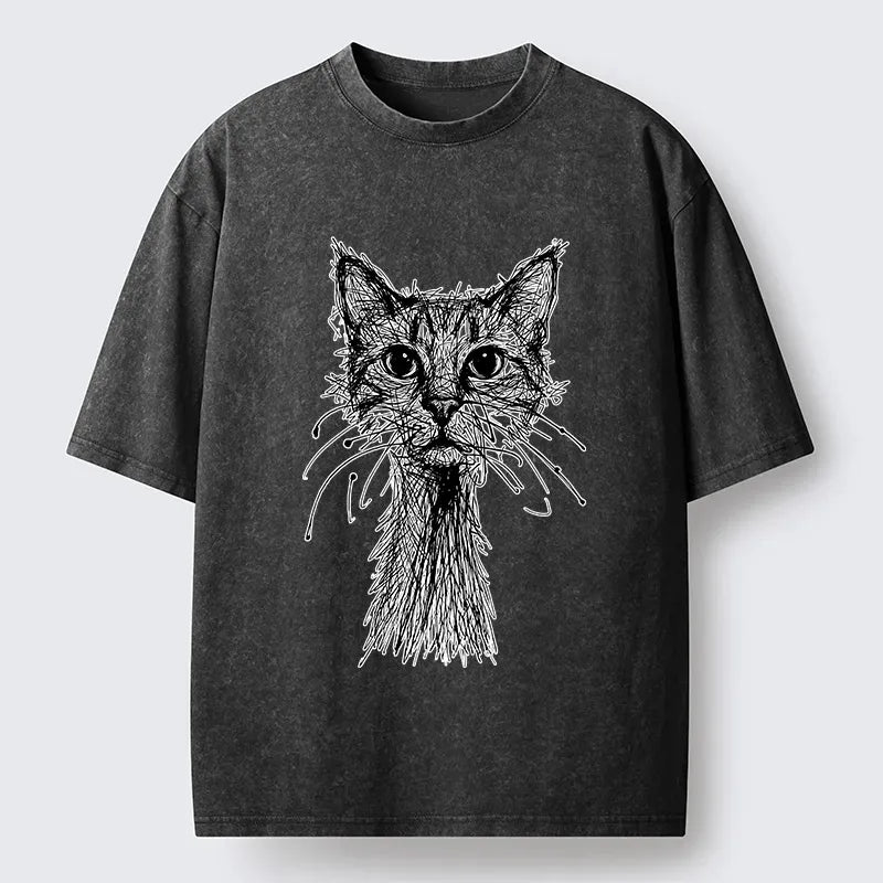 Kyoto-Lion Messy Line Cat Washed T-Shirt