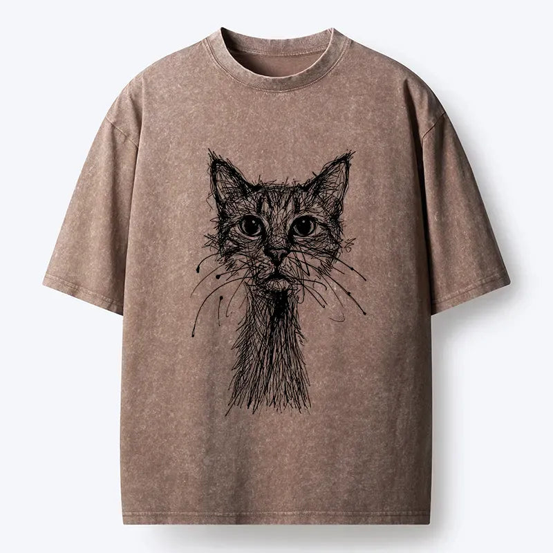 Kyoto-Lion Messy Line Cat Washed T-Shirt