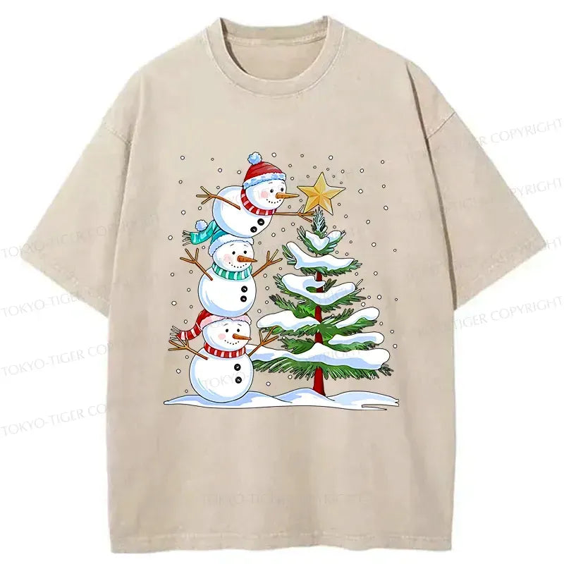 Christmas Snowman Washed T-Shirt for Holiday