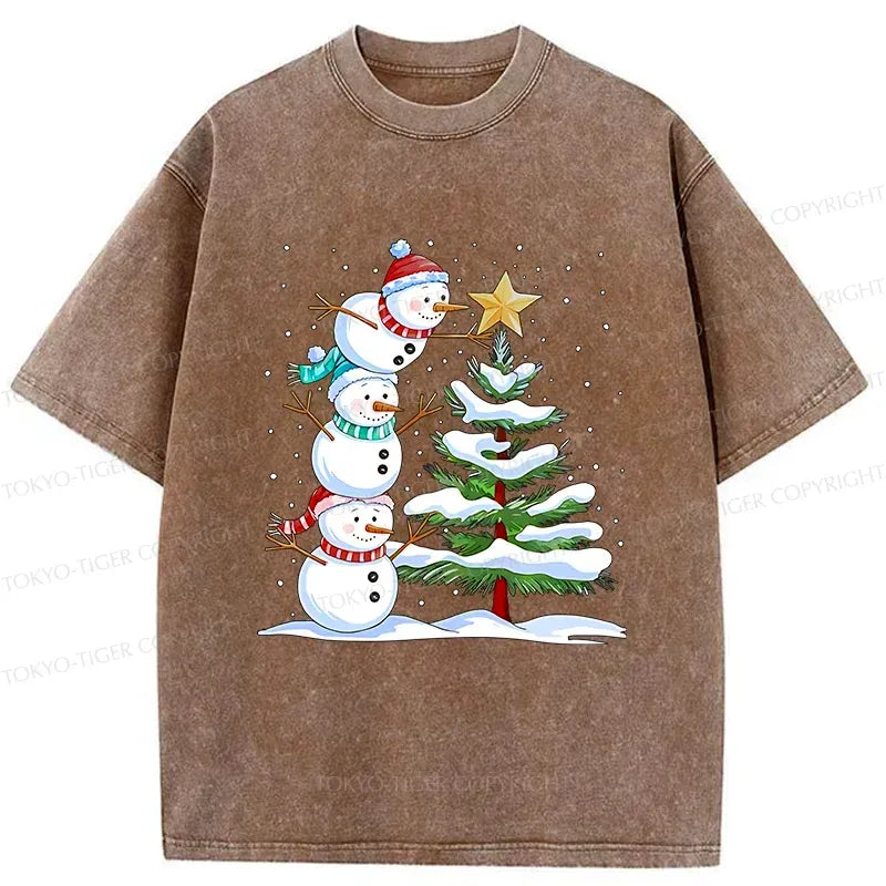 Christmas Snowman Washed T-Shirt for Holiday