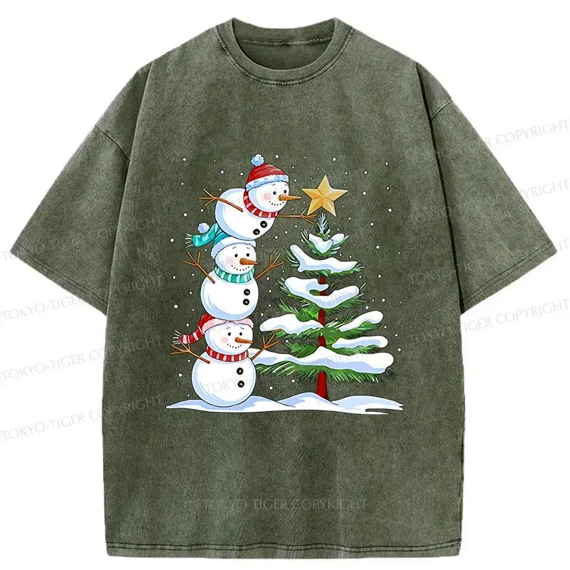 Kyoto-Lion Christmas Snowman Washed T-Shirt