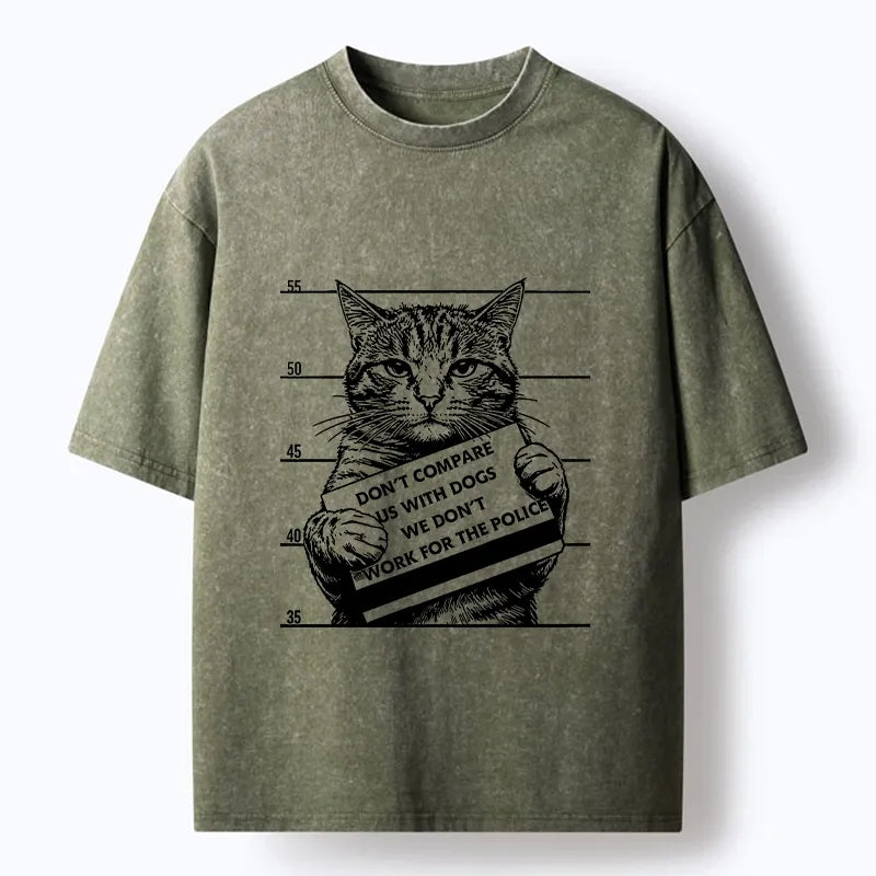 Kyoto-Lion Funny Cat Vs Dog Joke Washed T-Shirt